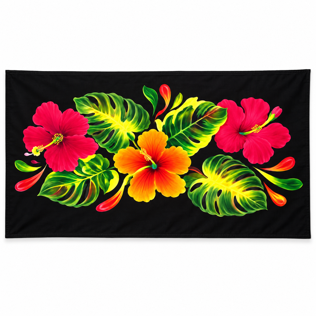 Womens Lava Lava/Sarong-Black Leaf