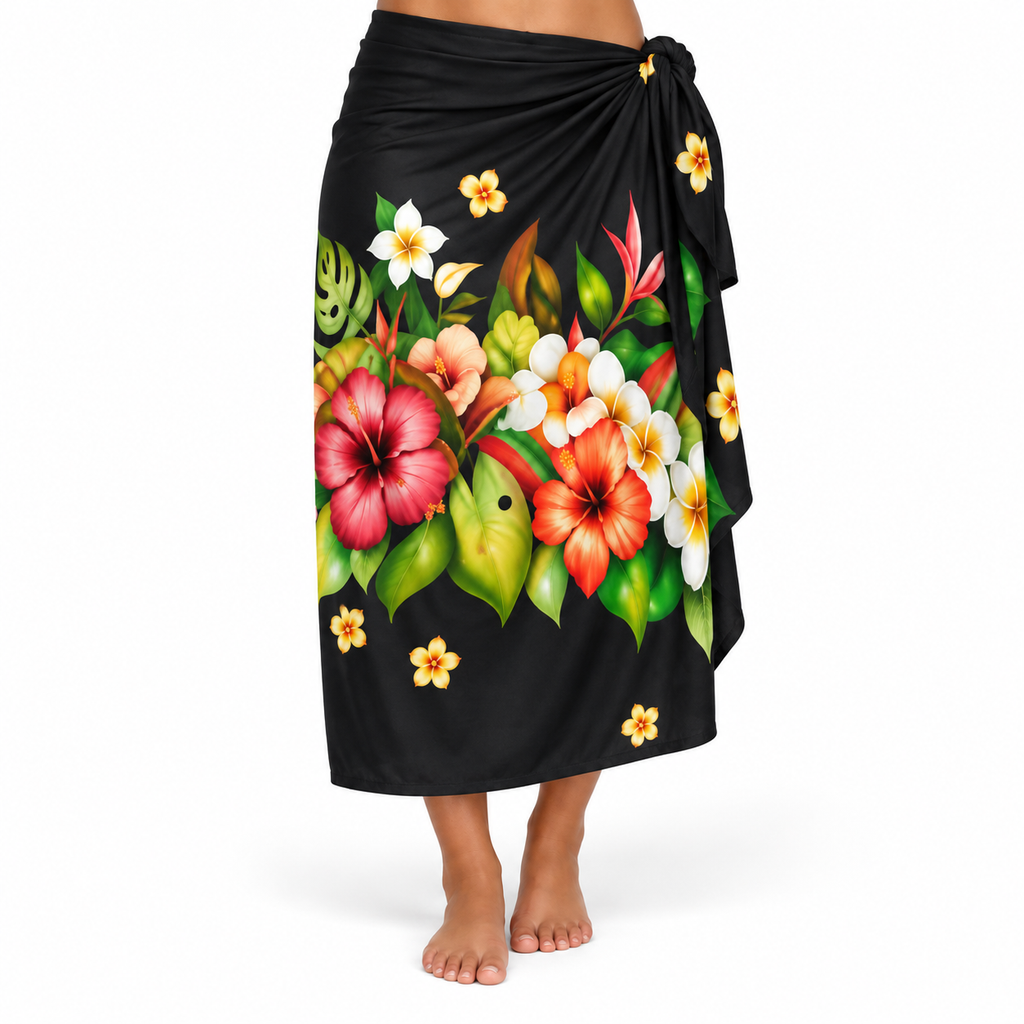 Womens Lava Lava/Sarong-Black Red