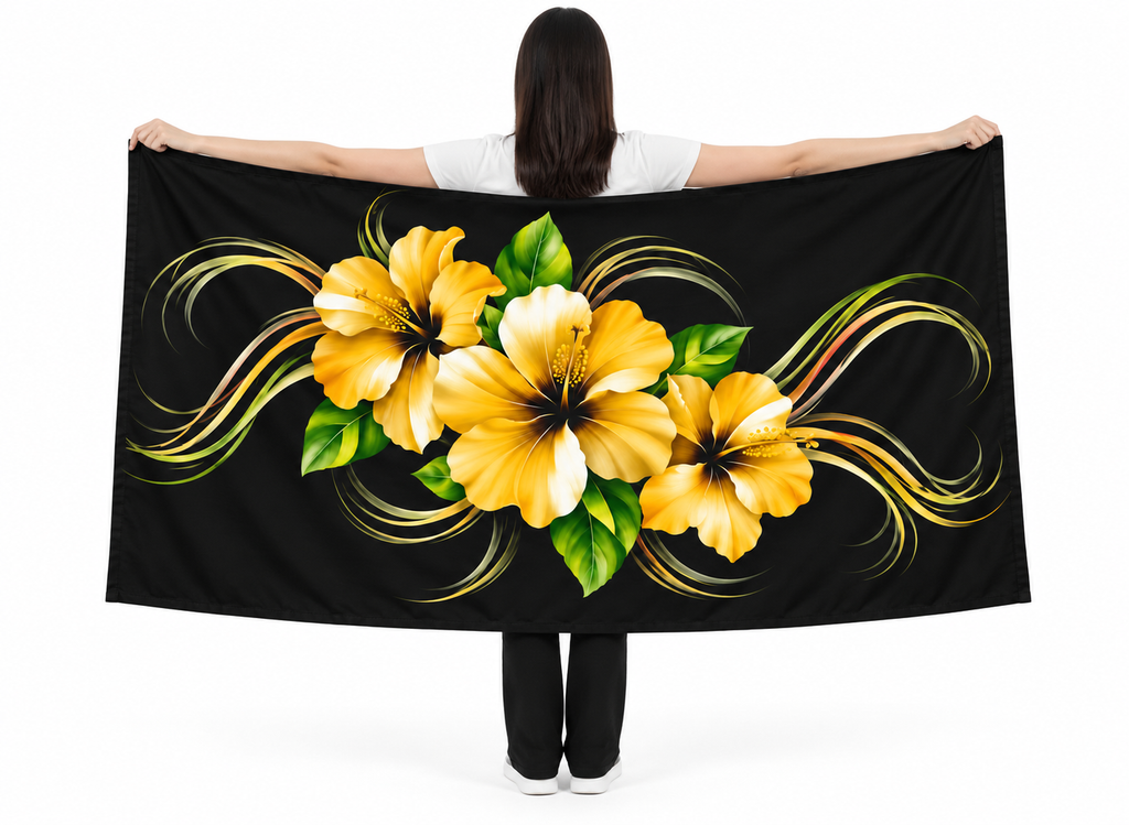 Womens Lava Lava/Sarong-Black Yellow