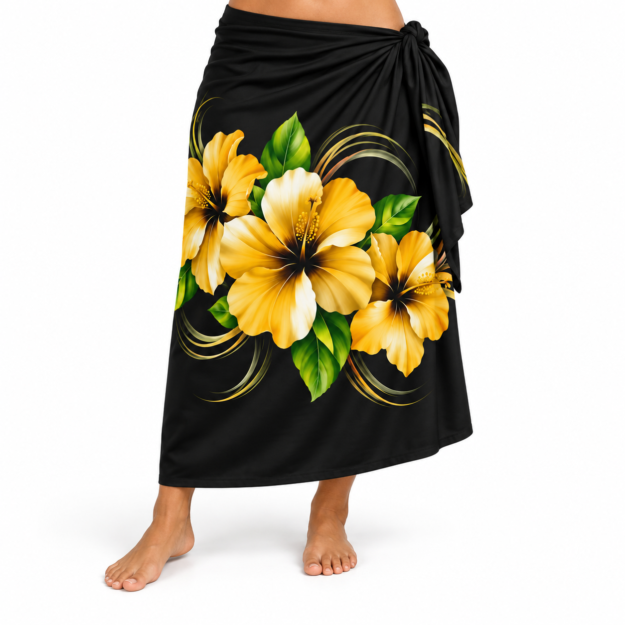 Womens Lava Lava/Sarong-Black Yellow