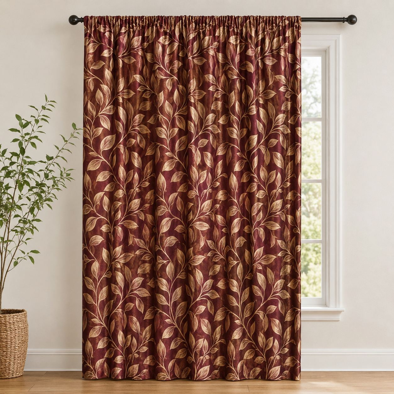 Maroon Pencil Pleat Curtain