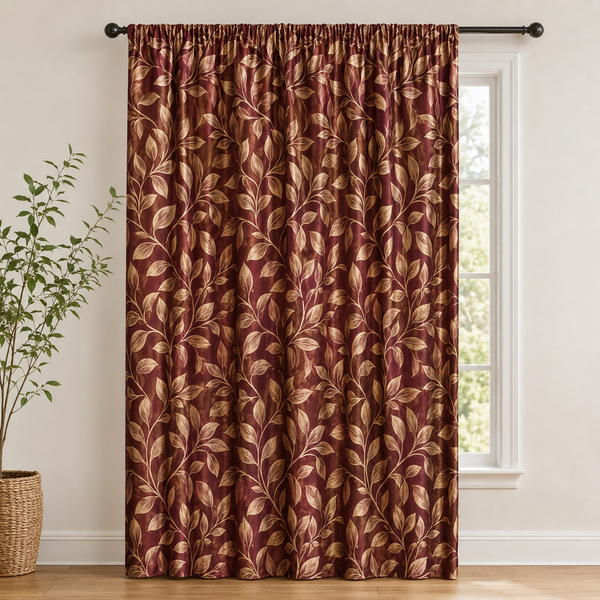 Maroon Pencil Pleat Curtain