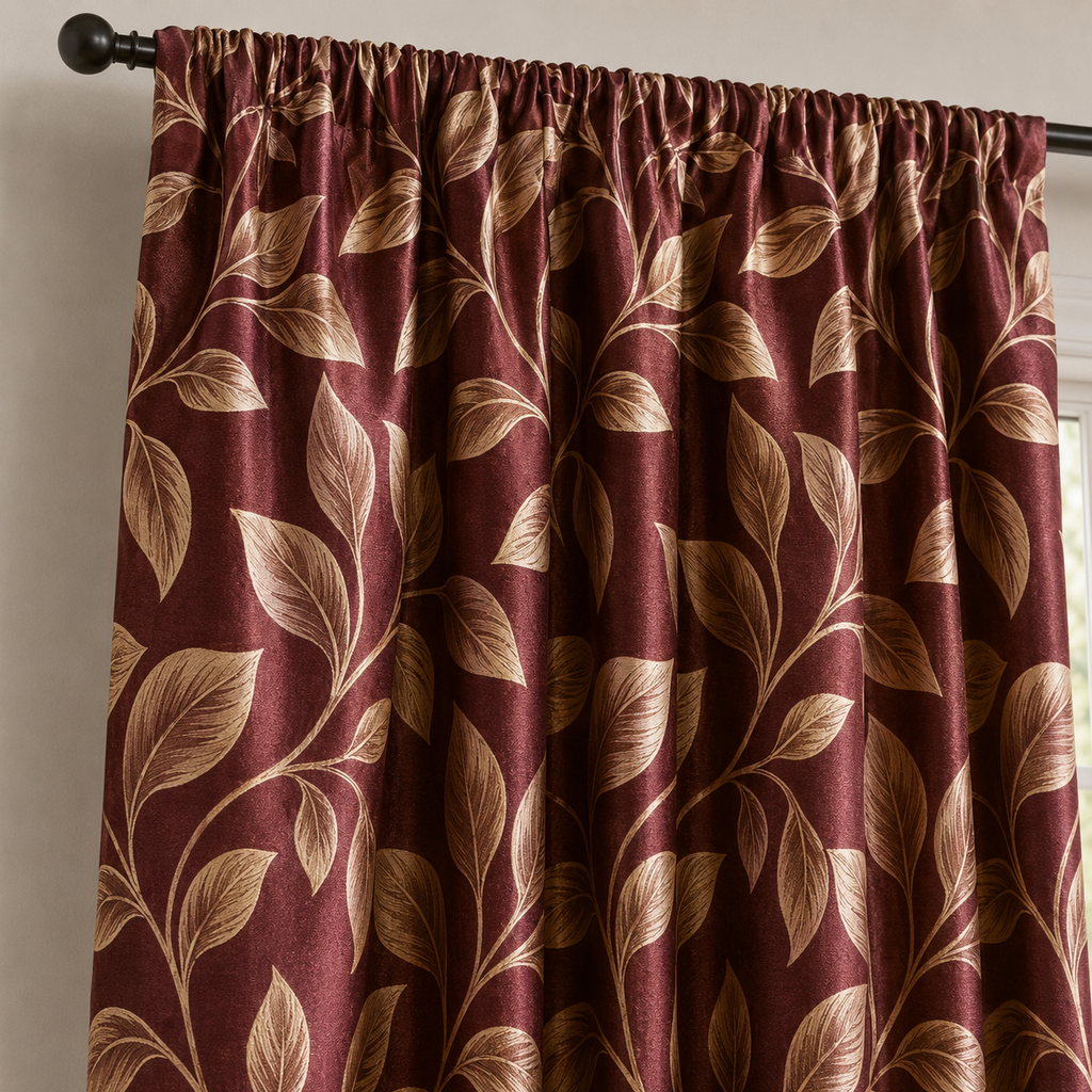 Maroon Pencil Pleat Curtain