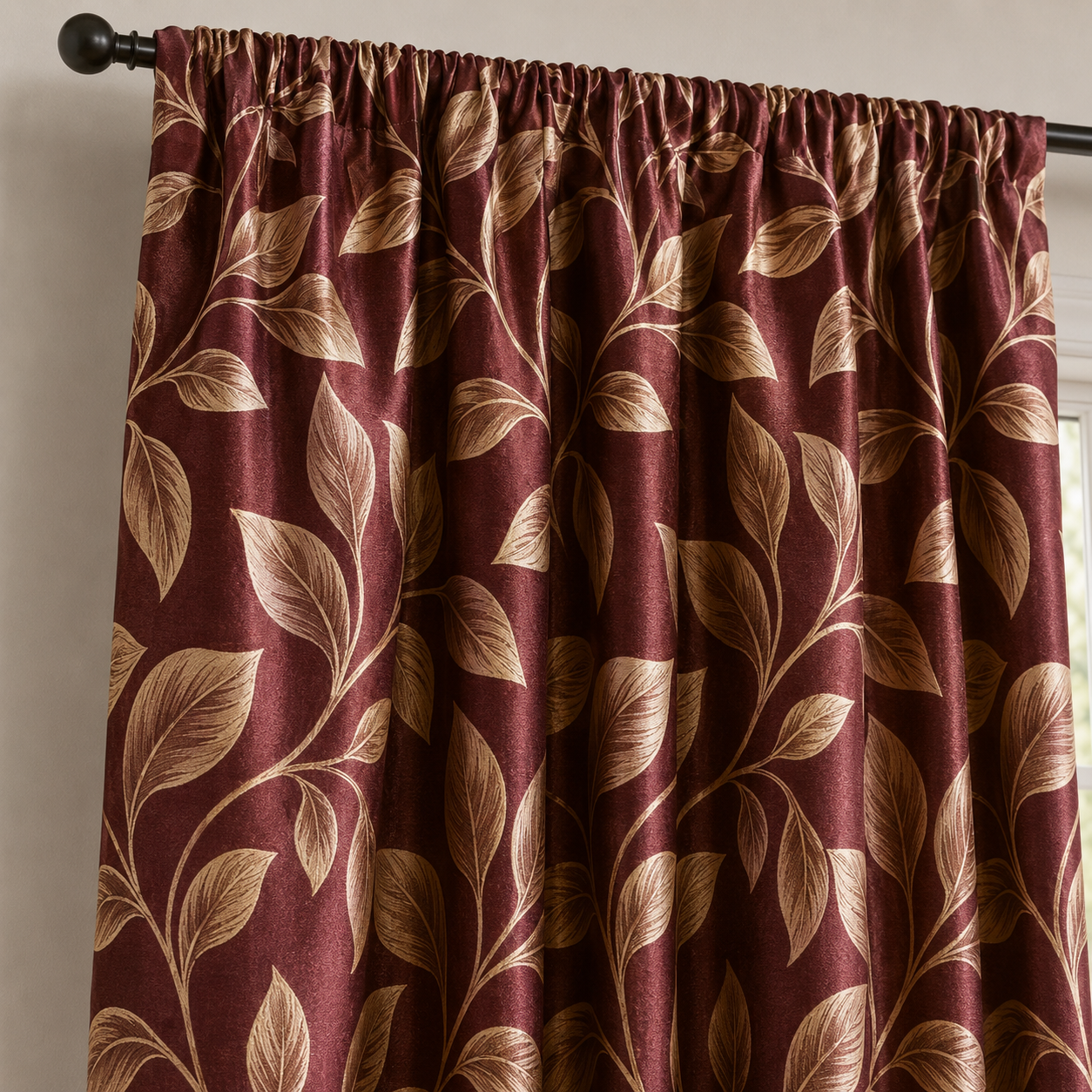 Maroon Pencil Pleat Curtain