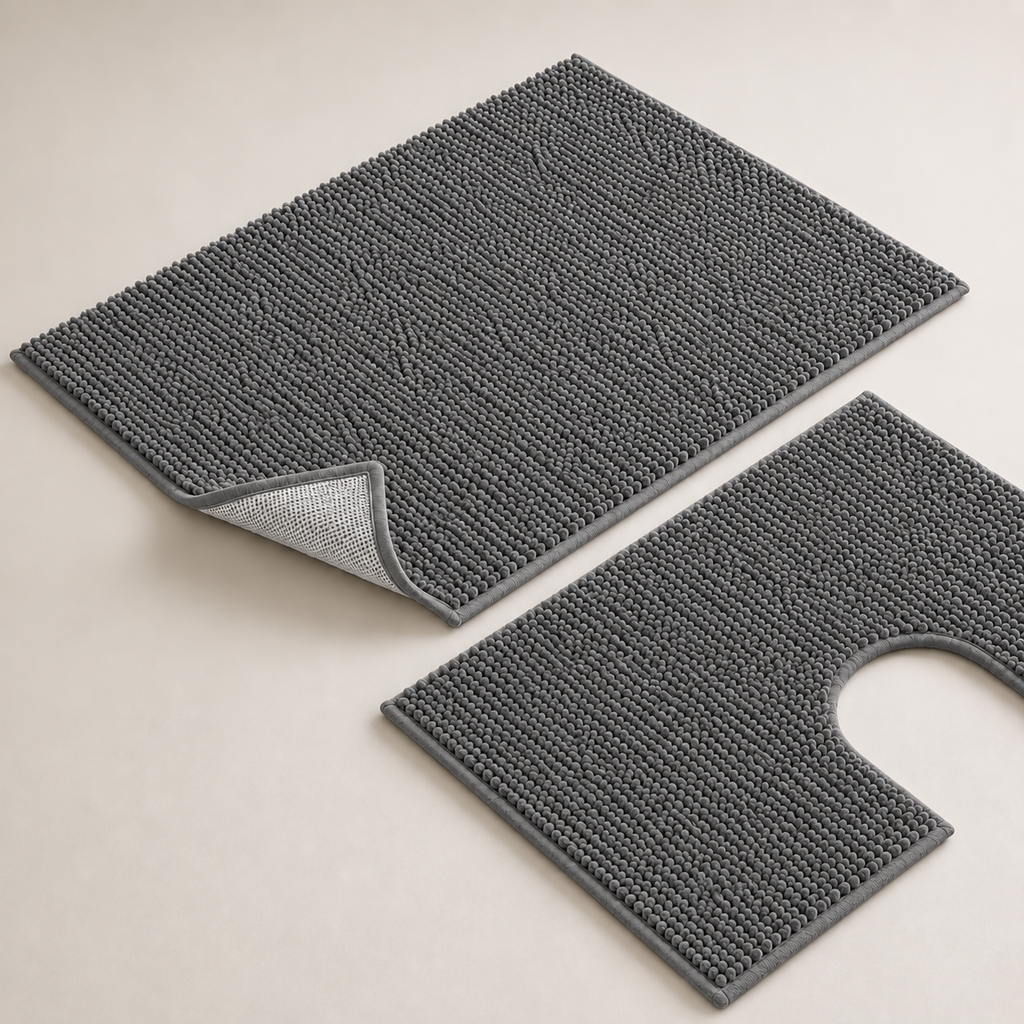 Grey 2-Piece Toilet Mat Set