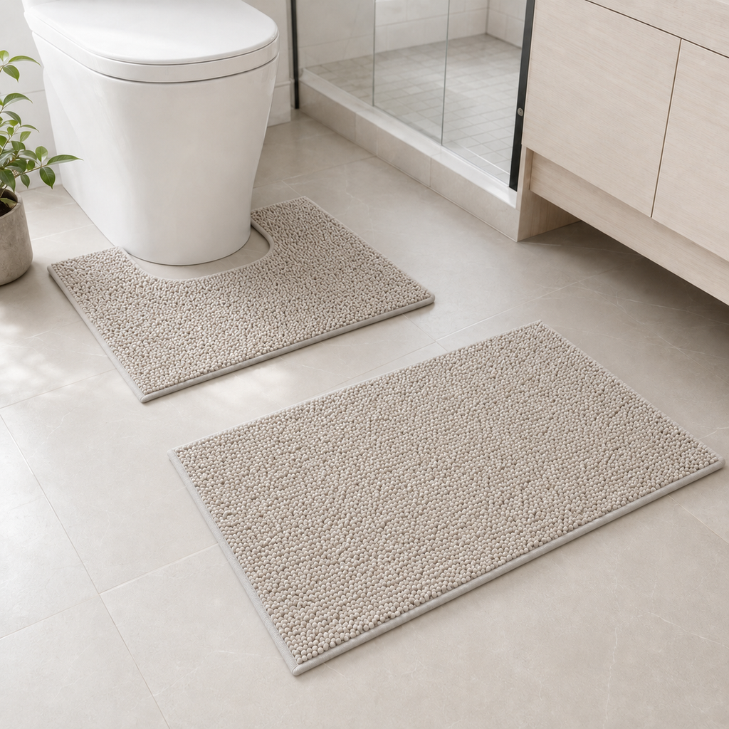Beige 2-Piece Toilet Mat Set