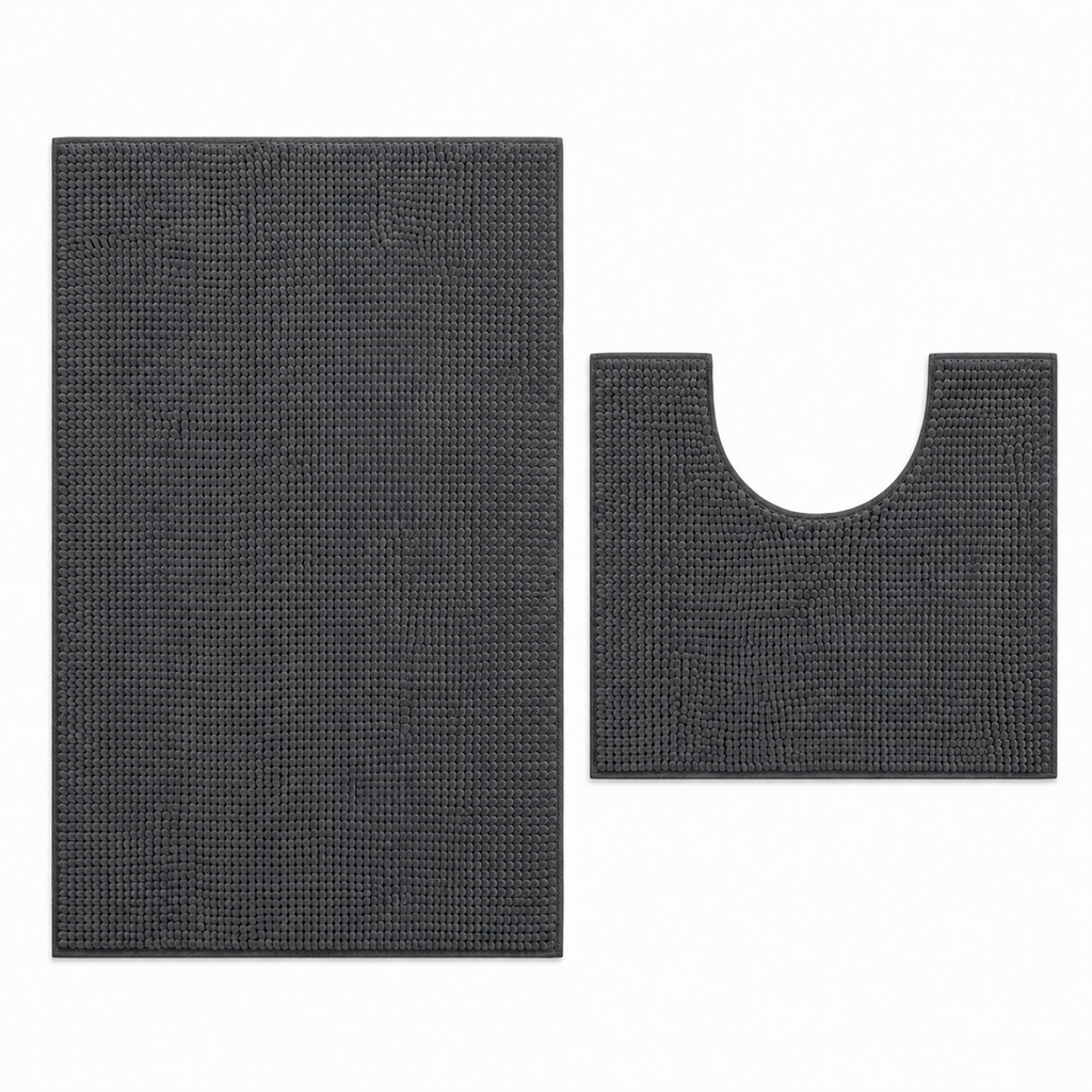 Grey 2-Piece Toilet Mat Set