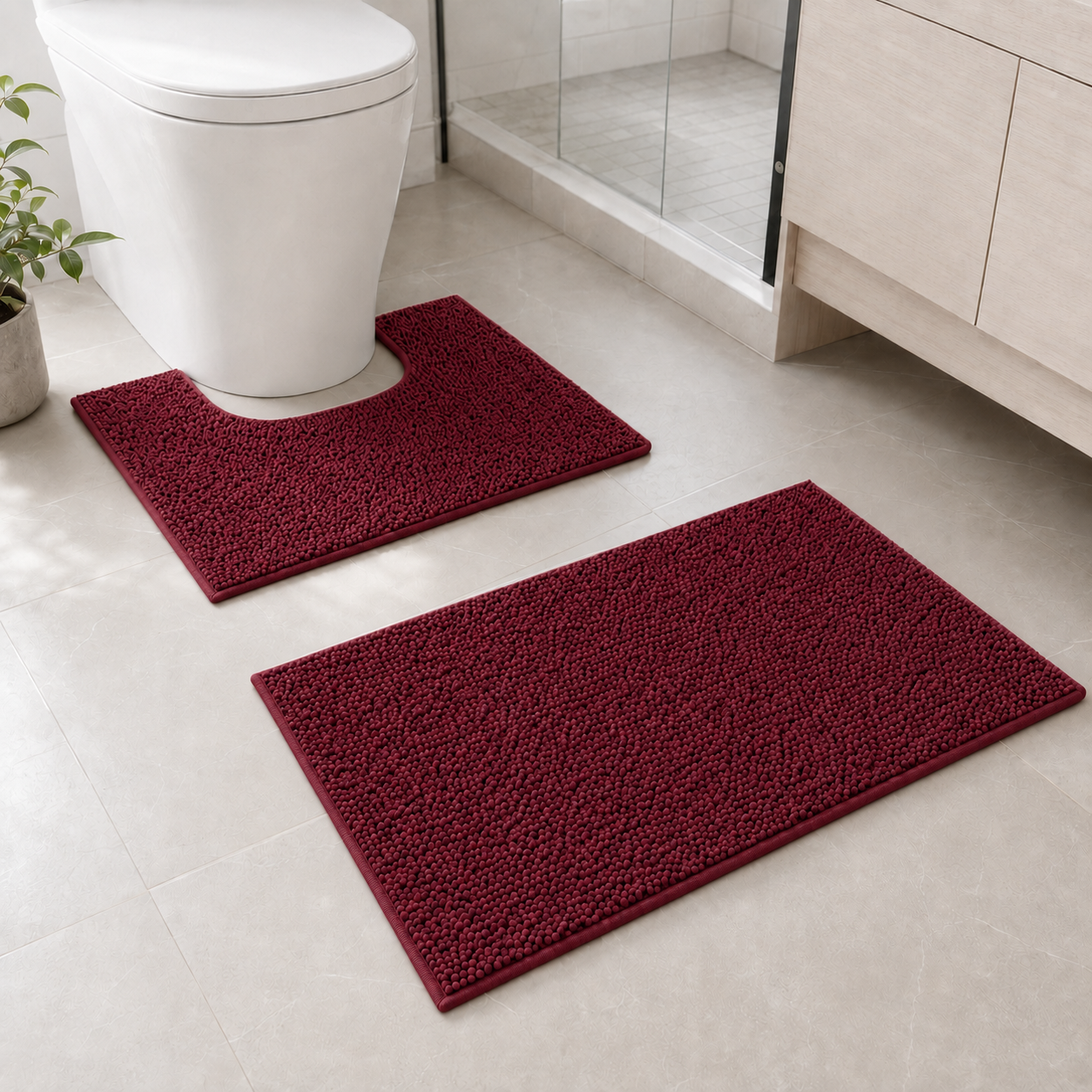 Red 2-Piece Toilet Mat Set