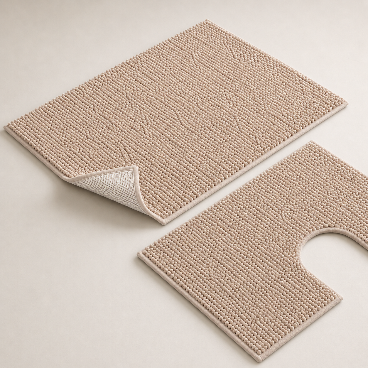 Beige 2-Piece Toilet Mat Set